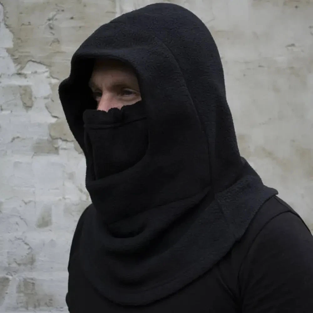 fleece balaclava with adjustable mask on clips, black💛💙