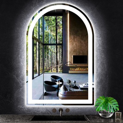 Dimmable 36'' Arch LED Bathroom Mirror - Antifog, Wall Mounted, 3 Colors