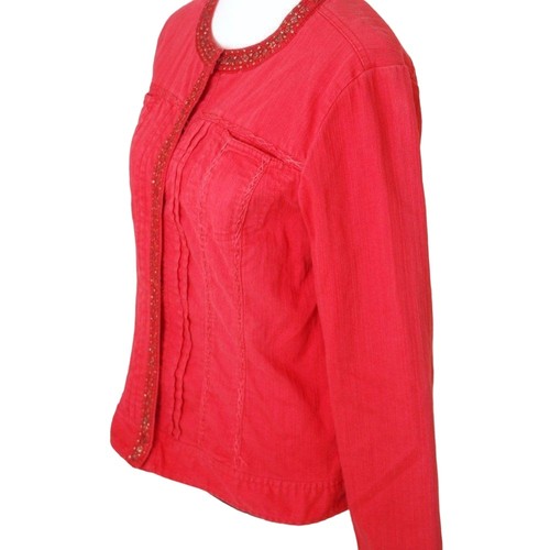 Chicos Statement Jacket Women's Chicos Size 1 Red Embellished Collar Snap Front - Picture 3 of 10