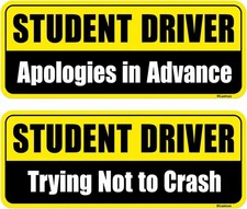 Student Driver Magnet 2-Pack Reflective Funny Novice Driver Safety Bumper Sign
