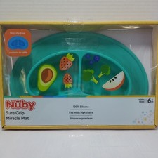 Nuby Sure Grip 100 Silicone BPA Free Miracle Mat 2-Section Oval Plate Aqua Blue