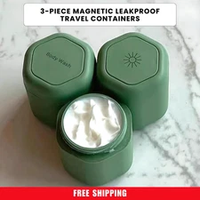 Magnetic Travel Jar Set - Leakproof 3 Piece bottle Stackable Skincare Organizer