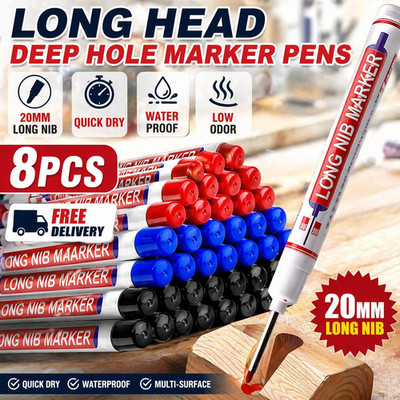 Long Head Deep Hole Marker Pens, 8PCS Long Nib Marker 20mm Quick Dry Waterproof