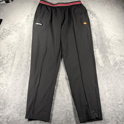 Ellesse Mens Black Track Pants Striped Waistband Ankle Zip Athletic Trousers L
