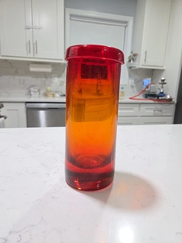 Blenko 659S Tangerine Amberina Roll Top Glass Cylindar Vase Joel Myers 9.5” RARE