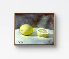 Original Oil Painting 7x9 Cardboard Lemon Still Life Classical Yellow Fruit