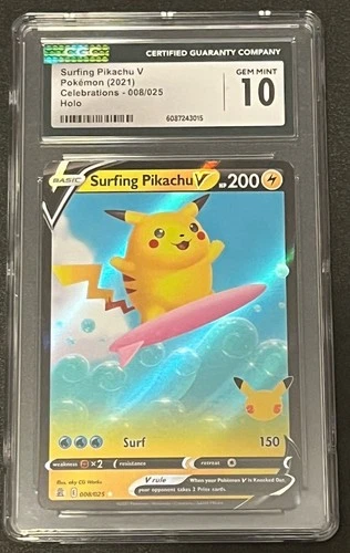 Surfing Pikachu V 008/025 Celebrations Holo CGC 10 Gem Mint Pokemon 2021