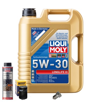 Motoröl 5W30 LIQUI MOLY 5L+HENGST Ölfilter+Ölschlammspülung+Ölablassschraube