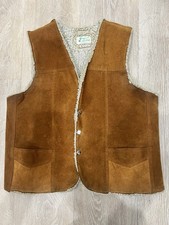 Vintage Genuine Suede Shearling Lined Vest Brown Western Ranch Made Mexico