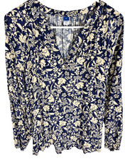 OLD NAVY Top Size Medium Blue Floral Boho Ditzy Fairy Beach Peasant Shirt