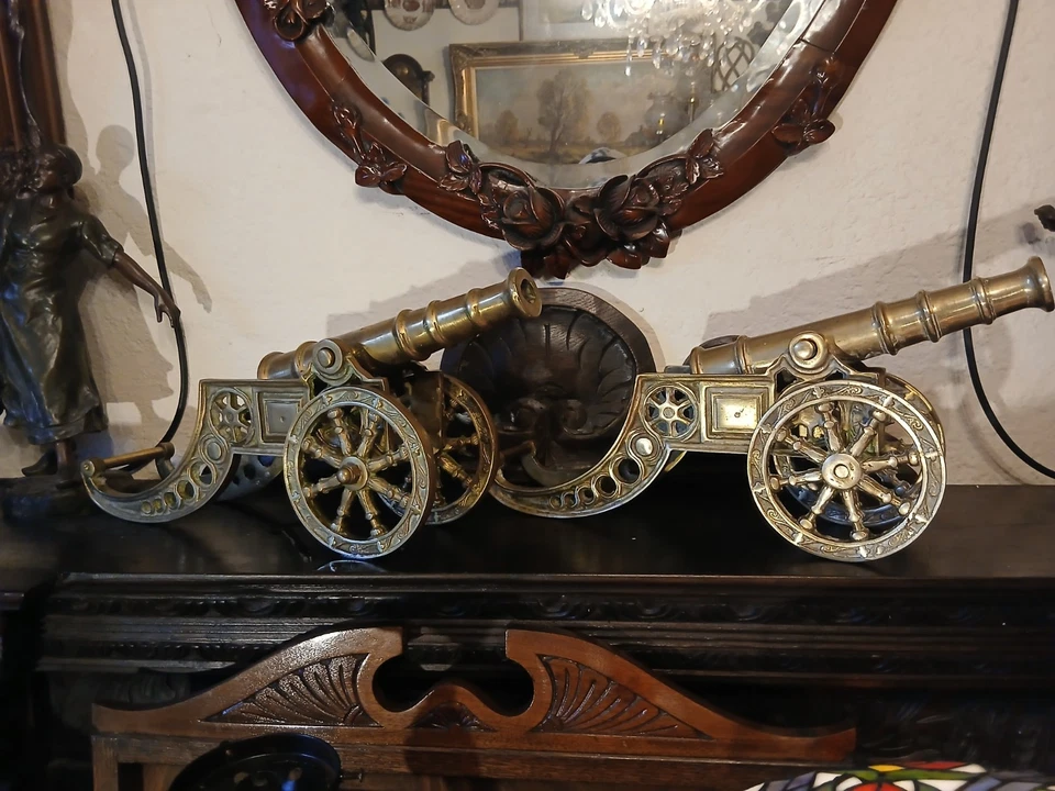 A PAIR Vintage Old Antique BRASS gun cannon army war canon heavy 17.5" 7kg each  - Image 4 of 4