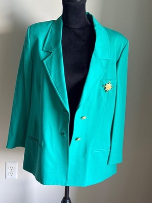 Talbots 100% Wool made in Hong Kong Luxury Jacket 18 color Aqua/Teal (brooch )