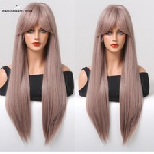 Long Straight Full Synthetic Natural Ash Purple Women Costume Cosplay Party Wigs