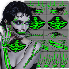Glow in the Dark Skeleton Face Tattoos for Halloween Costume