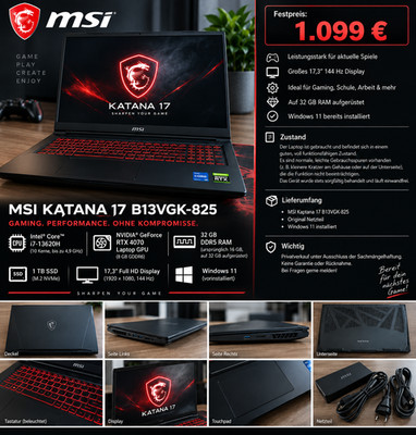 MSI Katana 17 B13VGK-825 Rtx 4070 32 GB RAM 1TB SSD
