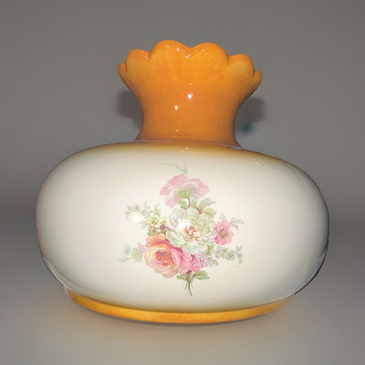 Floral Glass Round Lamp Shade, White & Orange, Frosted Globe Style