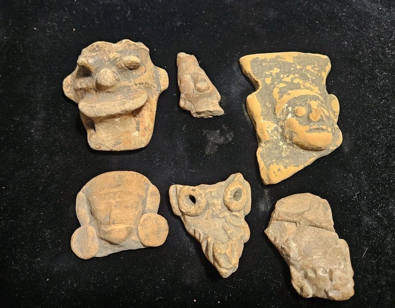 Pre-Columbian Ancient Artifacts Lot of 6 Mayan Clay Head Fragments Figures