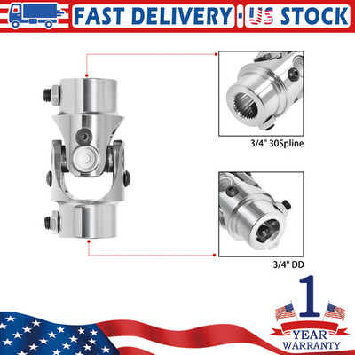 3/4''-30 Spline X 3/4'' DD Universal Steering Chrome Single U-Joint Coupler Shaft