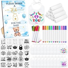 Panitay 100 Pcs DIY Baby Bibs Decorating Kit 50 White Bibs 25 Stencils 24 Fabric