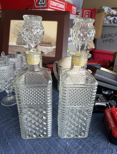Vintage Anchor Hocking Wexford Square Glass Decanters with Stopper 1970s Barware