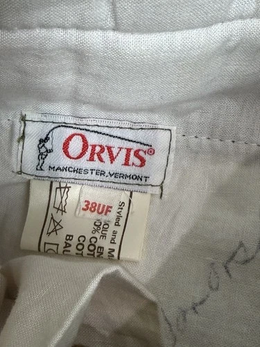 Vintage Orvis Mens Green Cotton Corduroy Flat Front  Leather Trim Pants 38 X 31 image 5