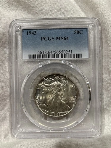 GRADED 1943 Walking Liberty Half Dollar PCGS MS64 Silver American Coin