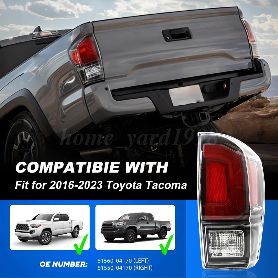 Fit For 2016-2023 Toyota Tacoma TRD Style Black/Red Tail Light Brake Lamp Pair - Image 3 of 4