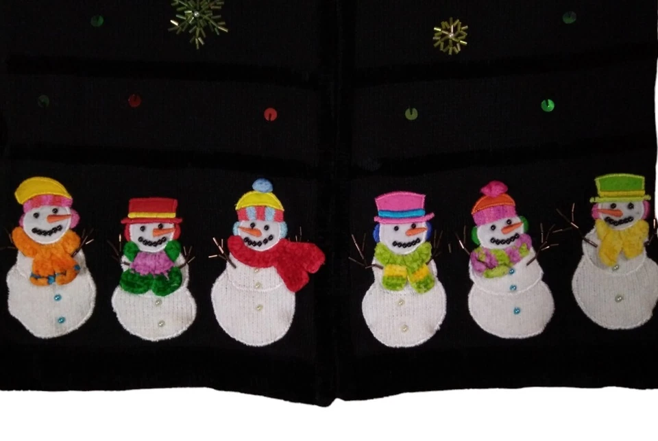 Cárdigan Suéter Vintage Quacker Factory Muñeco de Nieve Navidad Vacaciones Talla XS Foto 4 de 4