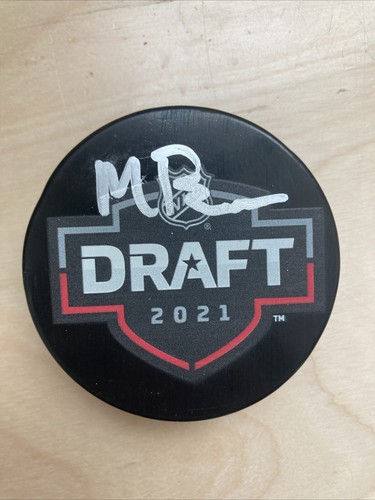 Matty Beniers Seattle Kraken Autogramm 2021 NHL Draft Logo Hockey Puck