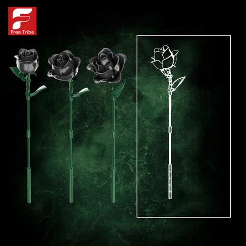 585pcs Black Rose Building Blocks Set Adult Puzzle Home Decor Fake Flower Gift - Picture 8 of 9