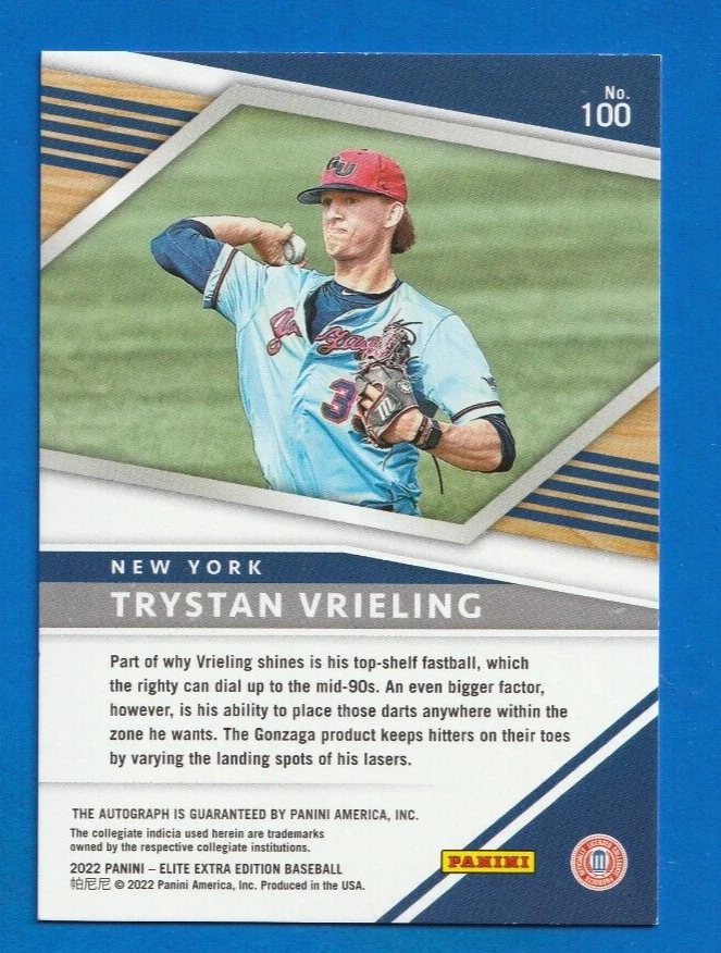 2022 Elite Extra Edition TRYSTAN VRIELING AUTO ROOKIE #100 YANKEES - Image 2 of 2