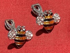 Gold Finished Rhinestones Deco Yellow Honey Bumble Bee Mini Clasp Earrings VGC