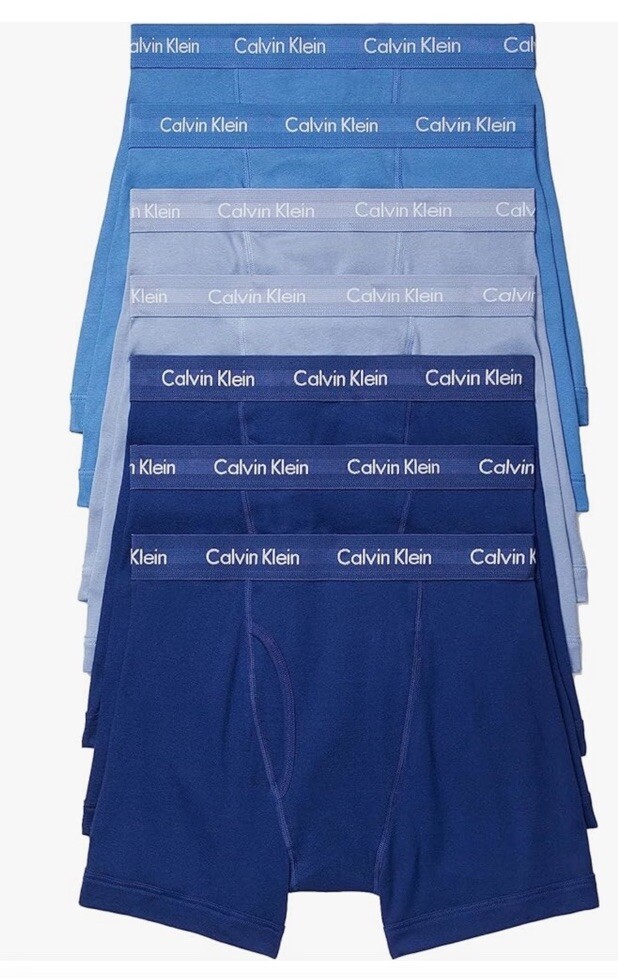 Men's Large Calvin Klein Cotton Classics 7-Pack Boxer Briefs 3 Shades of Blue
