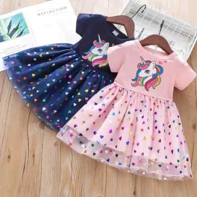 Mädchen Tutu Party Kleid Einhorn Prinzessin Kleid Blau, Rosa Größe 98/104
