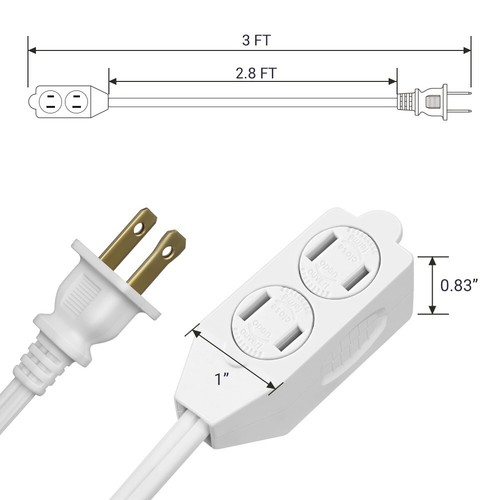 DEWENWILS 3 Pack 3FT Outlet Extension Cord with Flat Plug, 16 AWG SPT-2 Power - Picture 2 of 8
