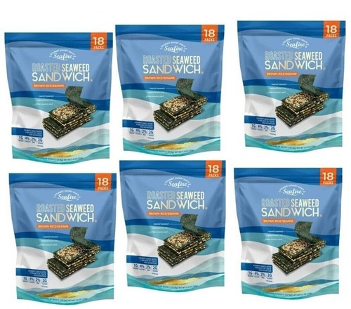 6-PACK Seafire Roasted Seaweed Sandwich Crisp Brown Rice Sesame 18-Bag 5.4 oz Ea