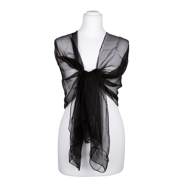Seidenschal Halstuch Schal Chiffon Schwarz Seide 180X55Cm-image