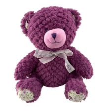 NOJO Teddy Bear Plush Purple Stuffed Floral Accents Bow 12" Quilted Valentine b