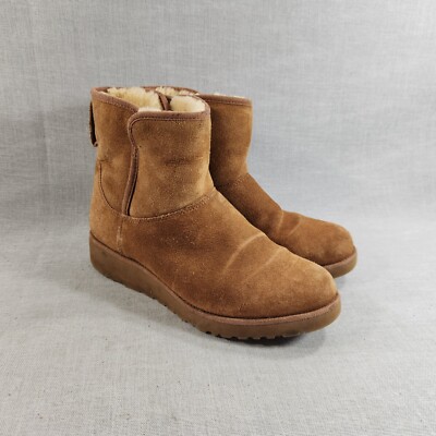 UGG Kristin Sheepskin Womens Chestnut Brown Suede Wedge Boots Shoes Size 