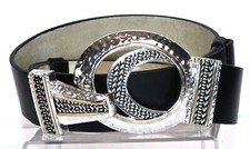 Chico's Genuine Leather Unique Interlock Adjustable 24" - 42" Belt Silver Gold
