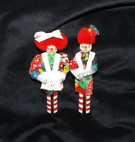 VINTAGE WOODEN CLOTHES PIN RAGGEDY ANN & ANDY CHRISTMAS TREE ORNAMENT - 2 pcs - Bild 1 von 12