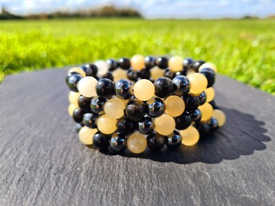 Hematite, Yellow jade, Golden shine black Obsidian Healing Bracelet: removes...