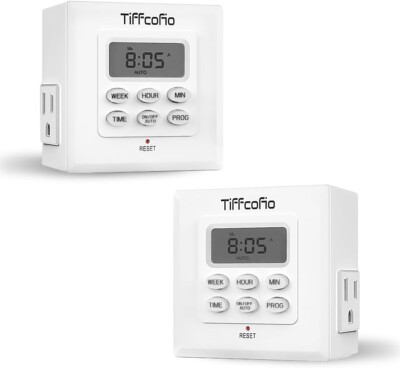 2 PACK Indoor Digital Light Timer Outlet, 7 Day Programmable Plug in Timers