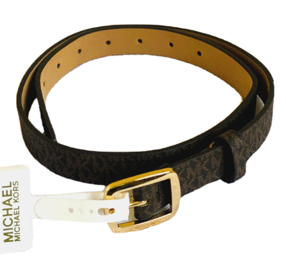 MICHAEL KORS Monogram Belt Mini Printed MK Logo Brown Gold  display picture 3