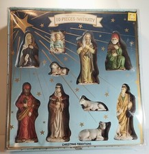 Vintage Nativity 10 Piece Set Christmas Ceramic Hand Painted Original Box