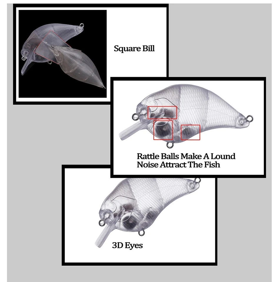 20PCS 7.5CM 14.5G Square Bill Rattle Crankbait Unpainted Bait Blank Fishing Lure - Image 3 of 4