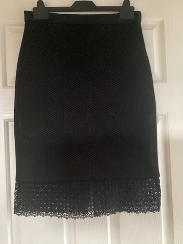 Lipsy Midi Pencil Skirt With Lace Bottom In Black - Size 10