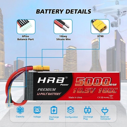 HRB 5000mAh 18.5V 5S 100C XT90 LiPo Battery for RC Helicopter Drone Truck Boat - Picture 3 of 6