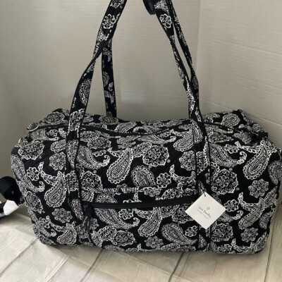 Vera Bradley LARGE TRAVEL DUFFEL Bag Black White Bandana (New Sealed)  $120