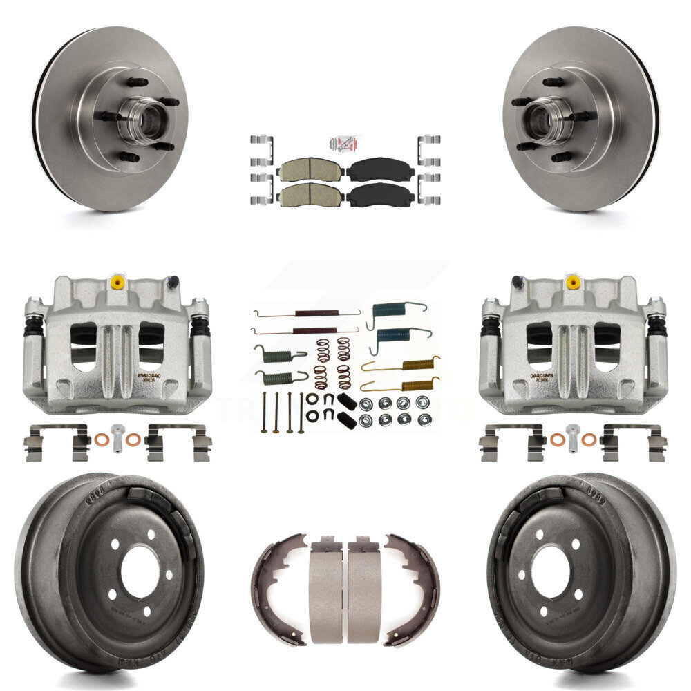 Upgrade Front Rear Disc Brake Caliper Rotors Drum Ceramic Pads Shoe Hardware Kit